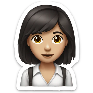 Dark brown hair wavish straight hair medium length black eyes girl black ribbed small shirt  sticker