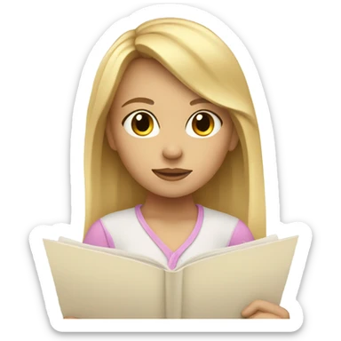 Blonde girl with curtain bangs writing poetry sticker