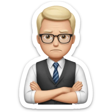 Frowns with Glasses, Strict Teacher: Man with square glasses, vest and tie, arms crossed, angry face

 sticker