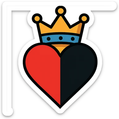 heart 75% red and 25% black with a queen's crown on top in vibrant toon style sticker