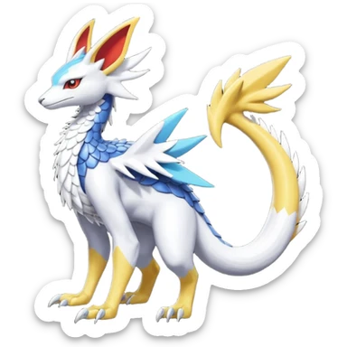 Colorful scaly flurry Latias-Vernid-Lombax-Renamon-Zeraora-Bastet-Fakémon-hybrid-fusion-creature, full body sticker