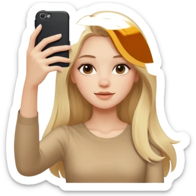  beautiful pale blonde girl with long hair taking selfie in beige top sticker