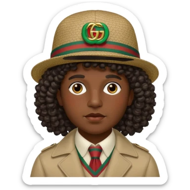 Menino Moreno com cabelo cacheado de boné da gucci  sticker