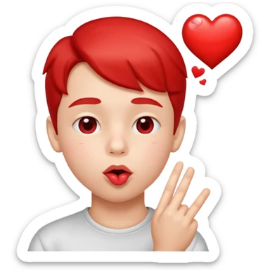 Emoji, boy's face blowing a kiss, puckered lips, small heart sticker