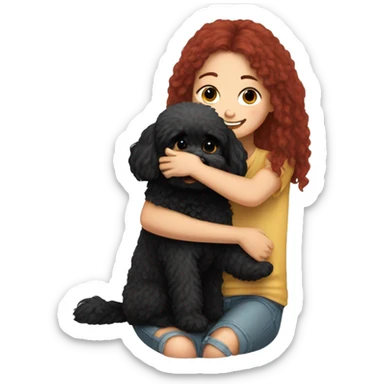 Dark-red-haired girl hugs  her Maltipoo-Black-dog sticker