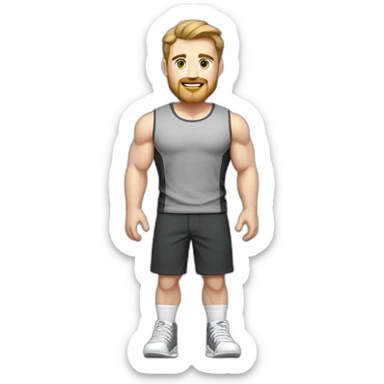 Full height Pale skinned fit man With biceps, Realistic eyes and mouth, light brown hair and stubble In dark gray sleeveless mike, black oversize sports shorts, watch and white sneakers. sticker