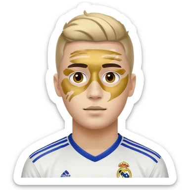 football supporter, paint in face, real madrid sticker
