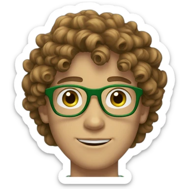white 19 year old guy with green eyes and curly brown hair and circular green glasses sticker
