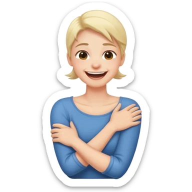 arms crossed holding neck while laughing  sticker