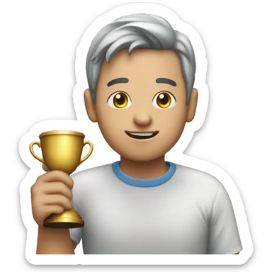 a person holding the cup for the first place in his hands 
 sticker