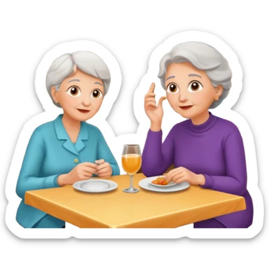 conversación dentro de un restaurant  dos personas y una de las persoans sea una abuela sticker