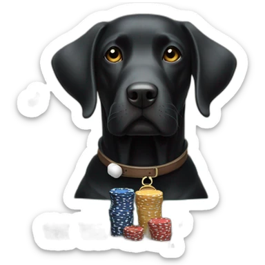 Black Labrador dog with white strip on his neck at poker table sticker