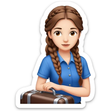 Girl with long hair in braid working at airport bags sticker