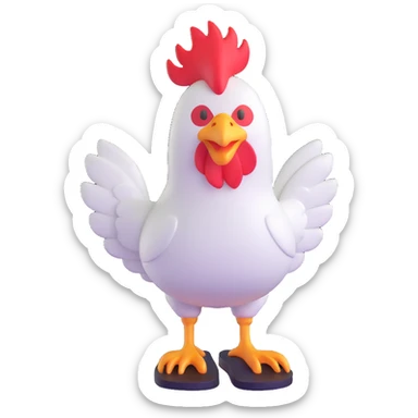 white rooster wearing flip-flops sticker