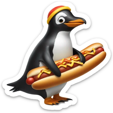 penguin riding a hotdog sticker