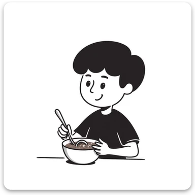 kid eating a bowl of chocolate cereal sticker