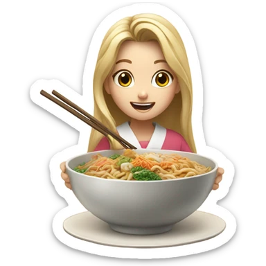  Blonde long hair girl eating Korean food sticker