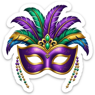 colorful Mardi Gras mask with feathers sticker