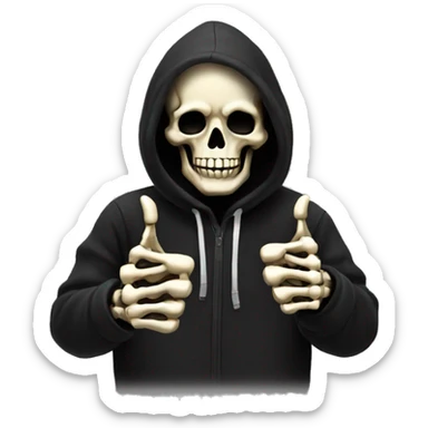 Skeleton in black hoodie thumbs up sticker