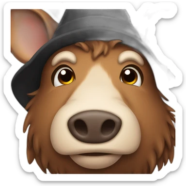 fullface depressed brown boar with stubble in a black winter hat sticker