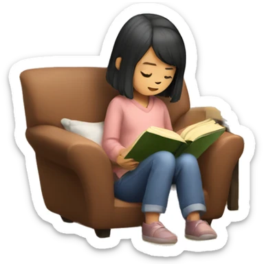japanese girl reading a book in cozy chair  sticker