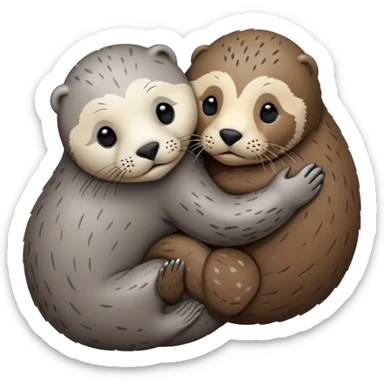 Grey seal and brown otter hugging each other  sticker