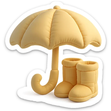 umbrella with matching rain boots, plush and rounded, cute, cushion style sticker