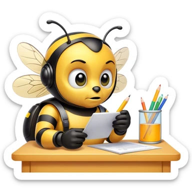 bumblebee taking a test at school  sticker
