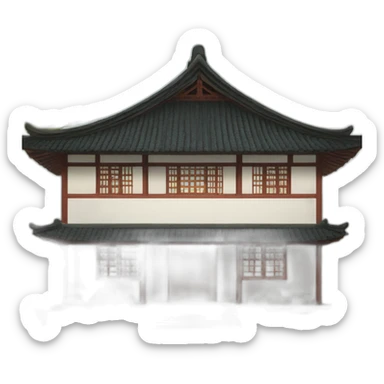 the front facade is a simple Chinese-style house with a thatched roof sticker