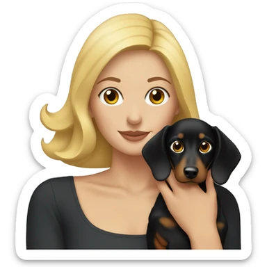 blonde woman holding black dachshund close to her face sticker