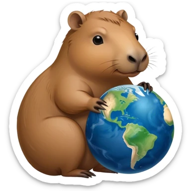 Capybara holding planet earth sticker