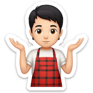 big boy with black hair all up, wearing a white and red plaid apron sticker