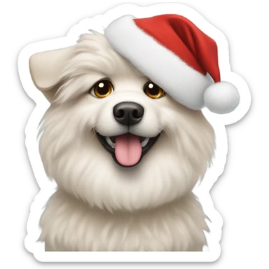 Fluffy dog with Santa hat sticker