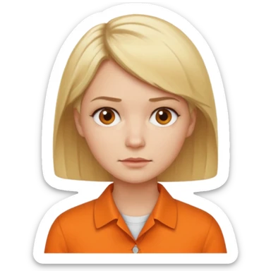 short blonde hair not smiling woman in orange collared shirt sticker