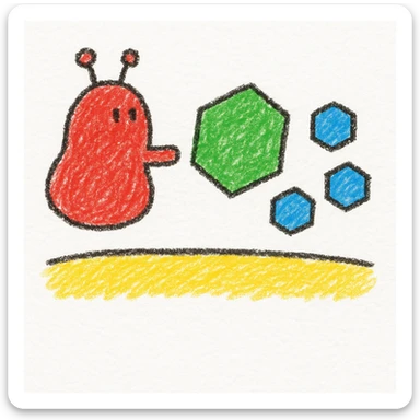 Ultra-detailed illustration of enzyme digestion: Red amylase breaking green starch into sugars near a yellow cell membrane. Clean white background, no text. Scientific but simple sticker