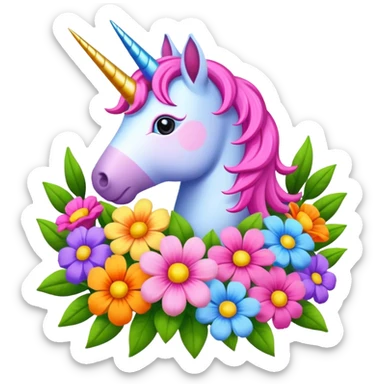 Bouquet of flowers with unicorns in the middle sticker