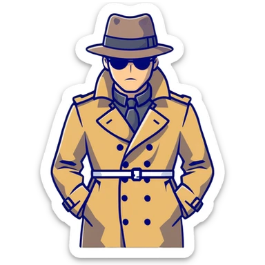cartoonish spy Штирлиц in a trench coat and hat, looking serious sticker