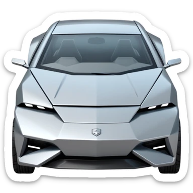 A futuristic chrome car emoji, sharp geometric body design inspired by cybertruck aesthetics, smooth silver metallic surface, matte and glossy chrome mix, minimal details, soft reflections, clean edges, iOS emoji style, centered, clean white background, soft studio lighting, no text sticker