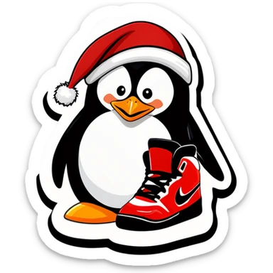 Pinguin mit einem Hut und einem Jordan 4 Schuh  sticker