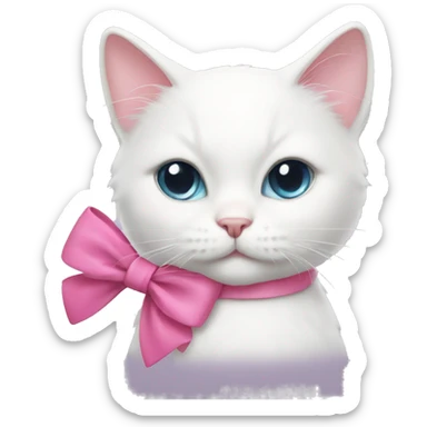 white cat with a pink bow sticker