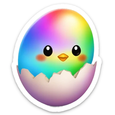 Rainbow kawaii small chick hatching out of egg emoji sticker