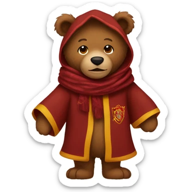 Brown stuffed animal bear wearing gryffindor robe and scarf sticker
