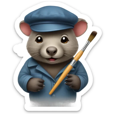 Wombat with beret and paint brush sticker