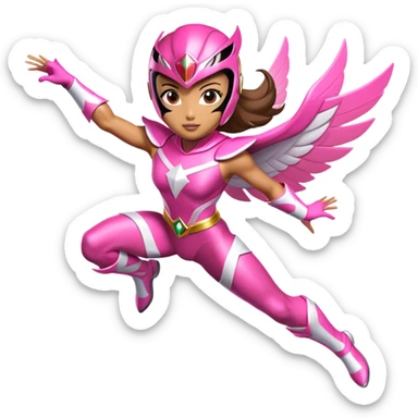 Pink power ranger girl superhero flying sticker