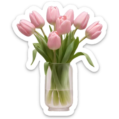 Pastel Pink tulips in glass vase  sticker