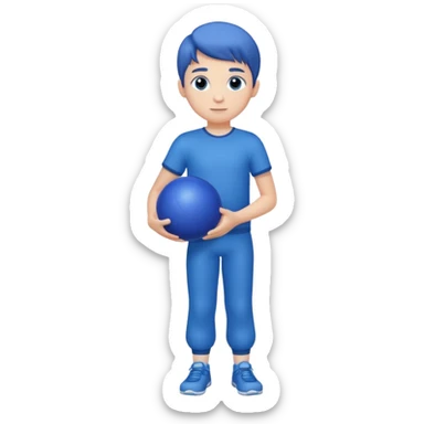 A boy holding a blue ball full body. sticker