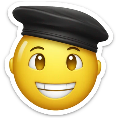 round yellow face with black beret, smiling,  one teeth, unkempt sticker