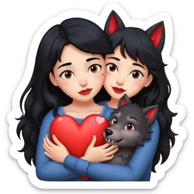 Black hair girl hugging a werewolf with hearts above them sticker