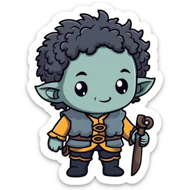 DnD firbolg with grey skin and black curly hair sticker