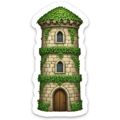 A medieval tall round tower covered in ivy vines. sticker